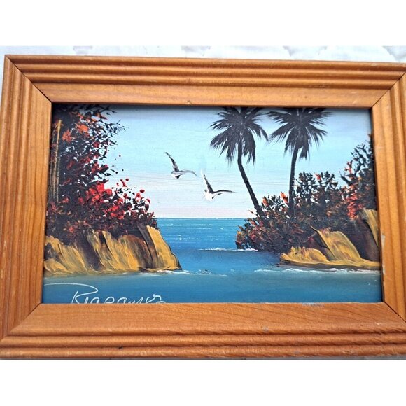 Ruben Garay Signed Set of Two Framed Original Oil Paintings Ocean Views 6.5X4.5 - Picture 2 of 4